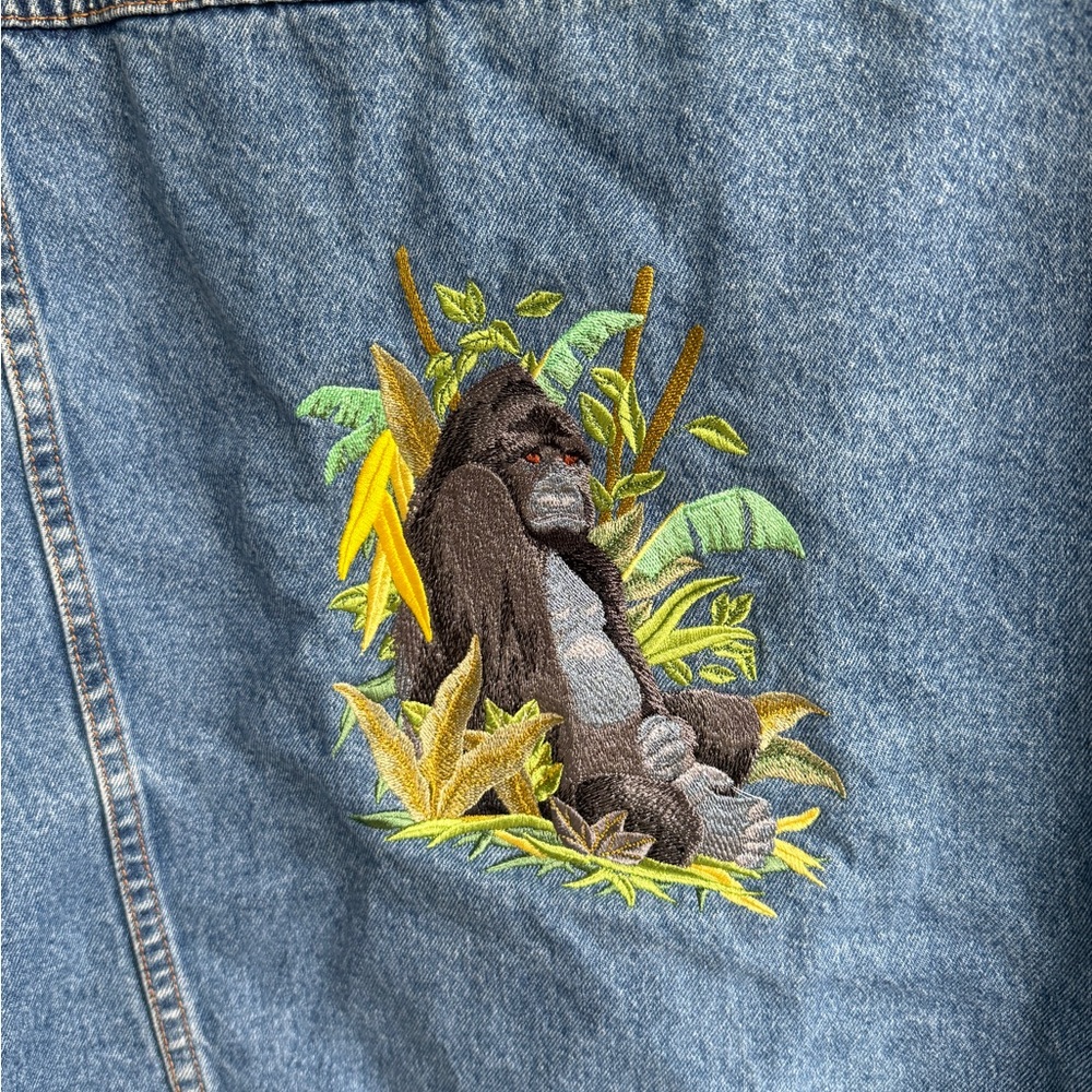 Great Northwest Clothing Company Blue Jean Jacket embroidered gorilla back 2X - Picture 7 of 8
